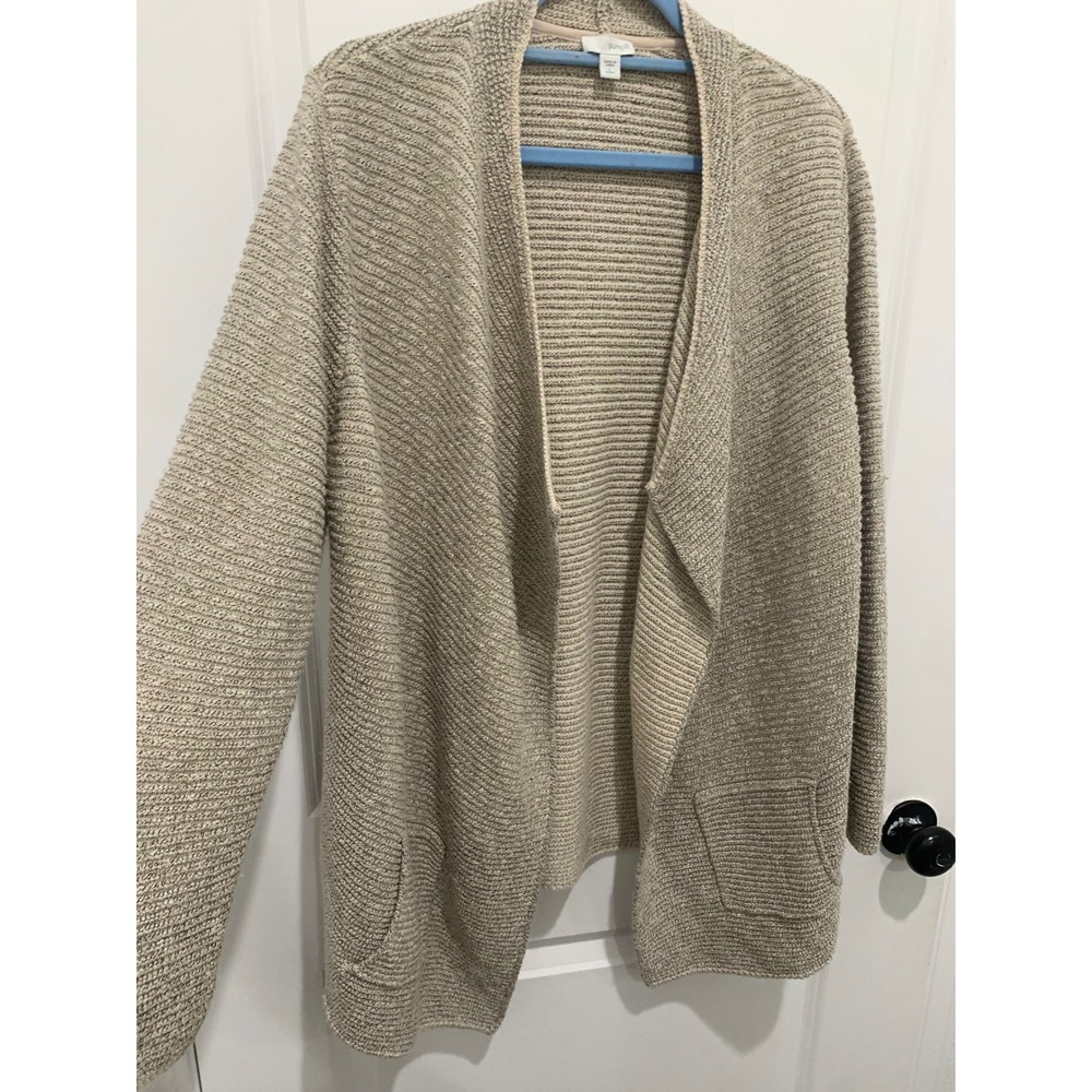 Pure Jill J. Jill Oatmeal Beige Marl Open Front Draped Cardigan Sweater Large P
